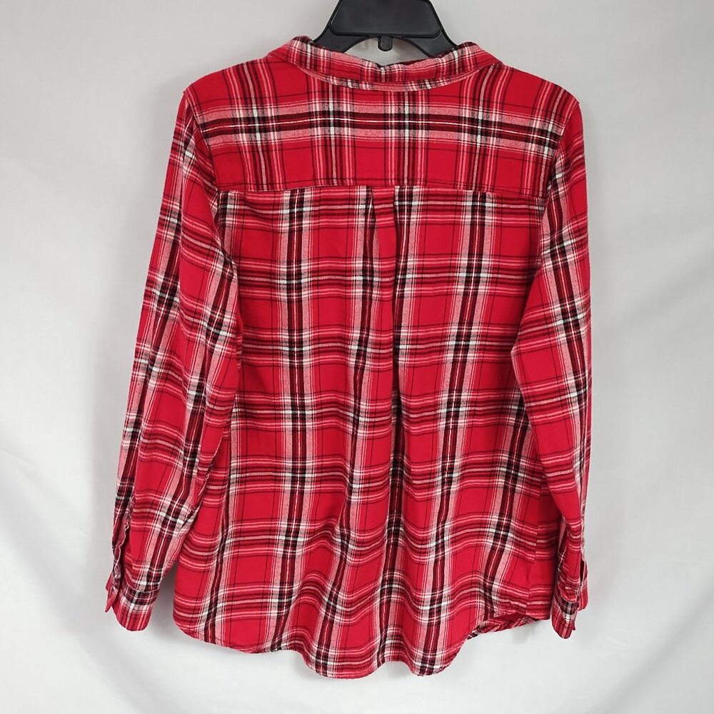 Cato Women's Red Plaid Long-Sleeve Half Button Flannel Tunic Length Size M - Picture 9 of 11